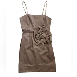 LUCY & CO. Women’s Sheath Dress Vegan Leather Mini Strapless Rosette Taupe L NWT